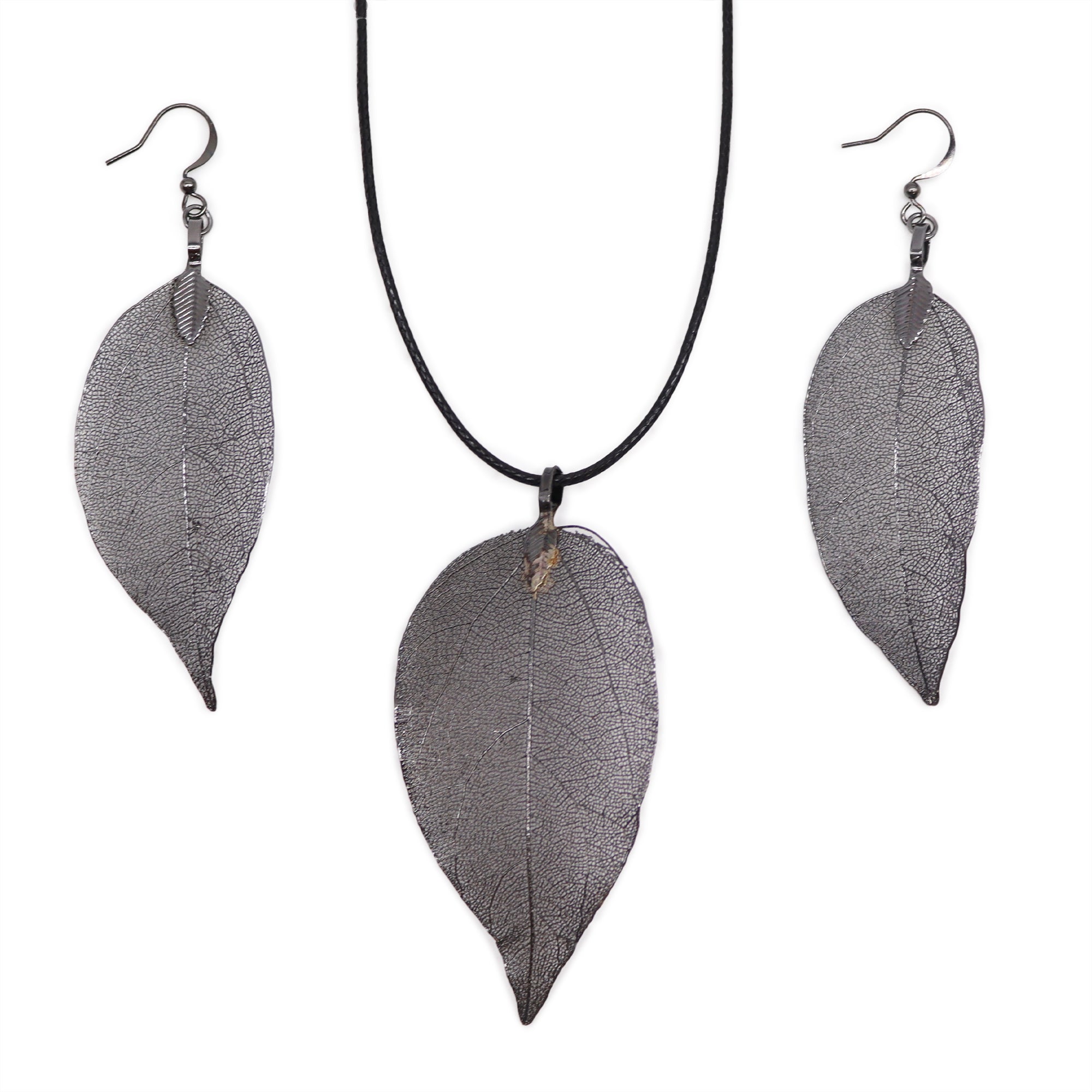 View Necklace Earring Set Bravery Leaf Pewter information