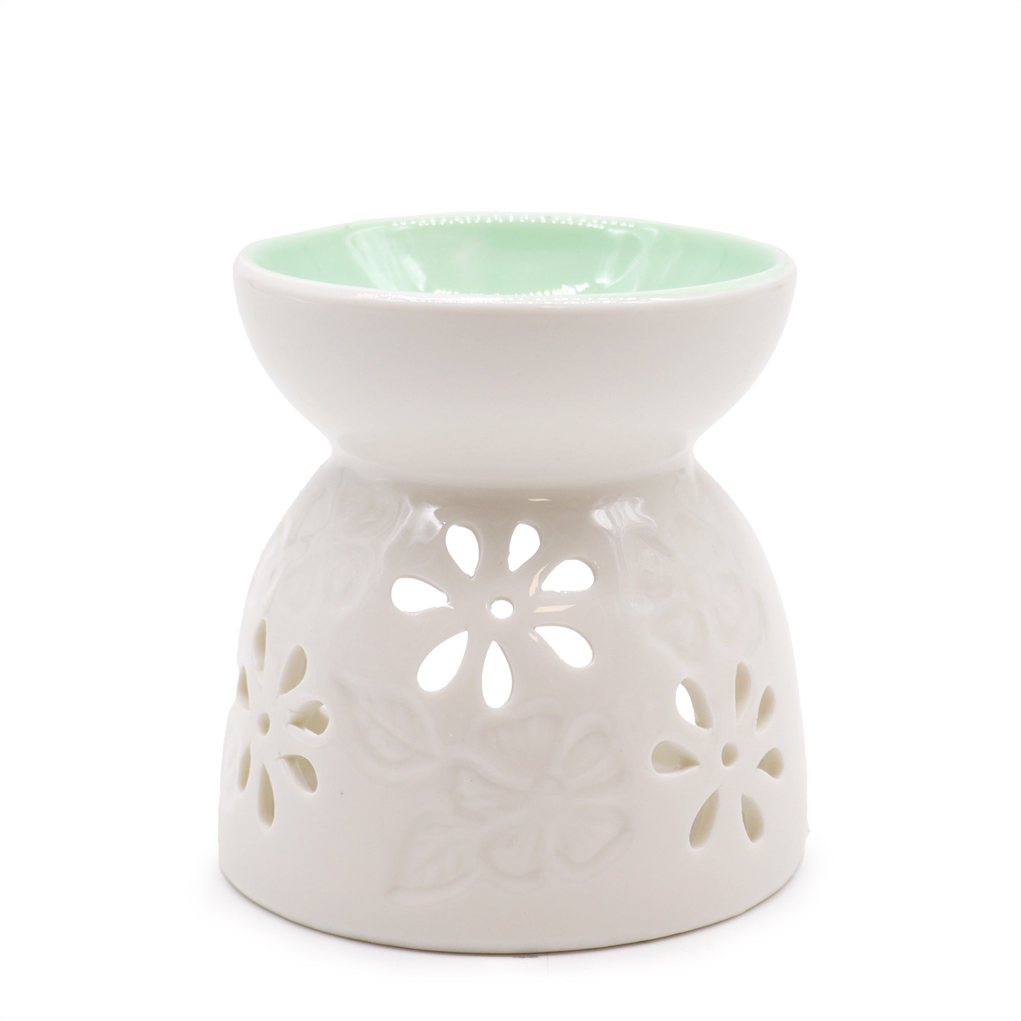 View Classic White Oil Burner Floral with Teal Well information