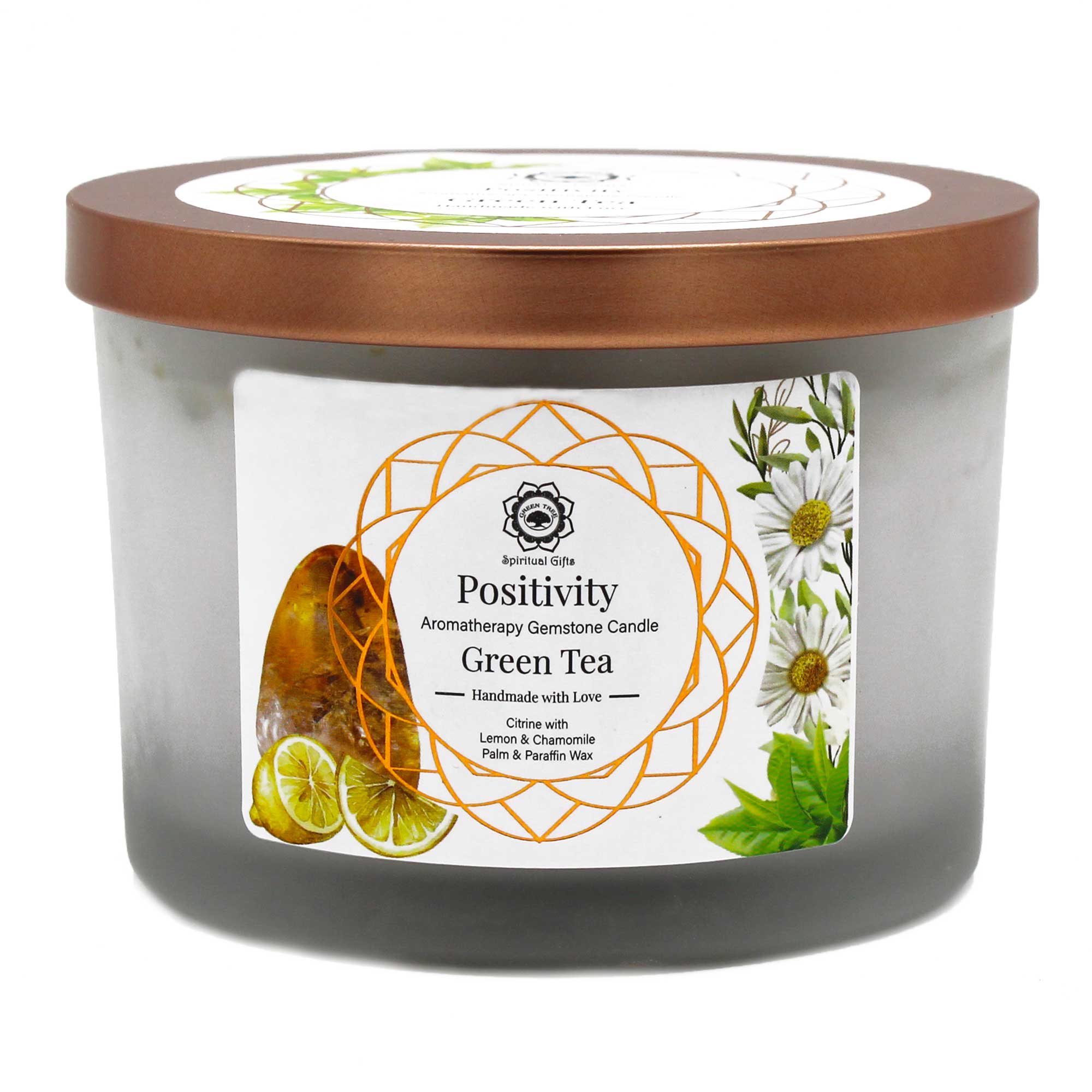 View Green Tea and Citrine Gemstone Candle Positivity information