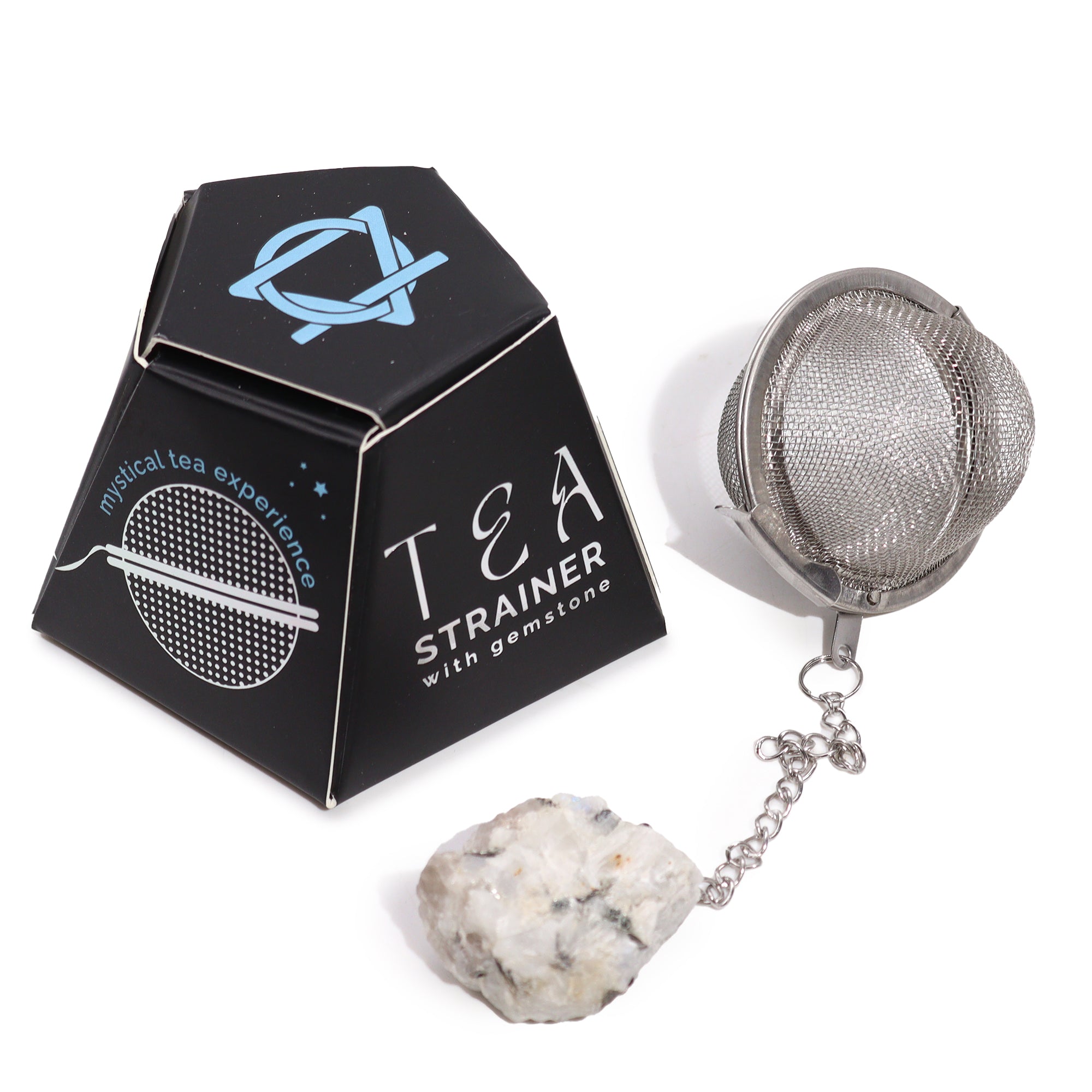 View Raw Crystal Gemstone Tea Strainer Rainbow Moonstone information