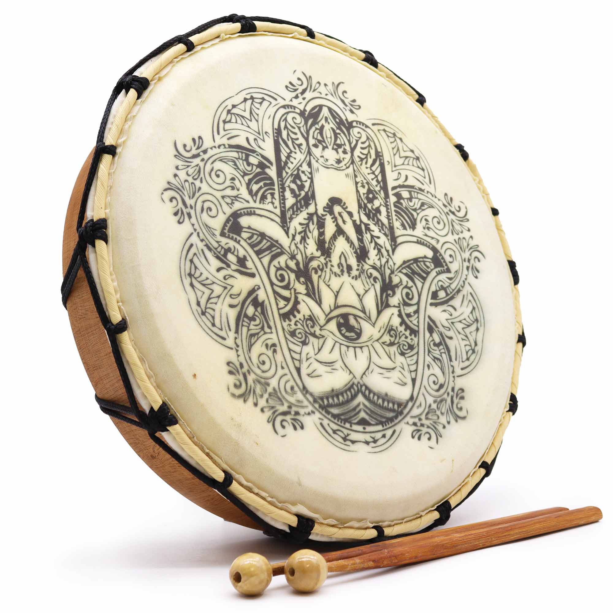 View Hamsa Shamanic Drum with Two Sticks 30cm information