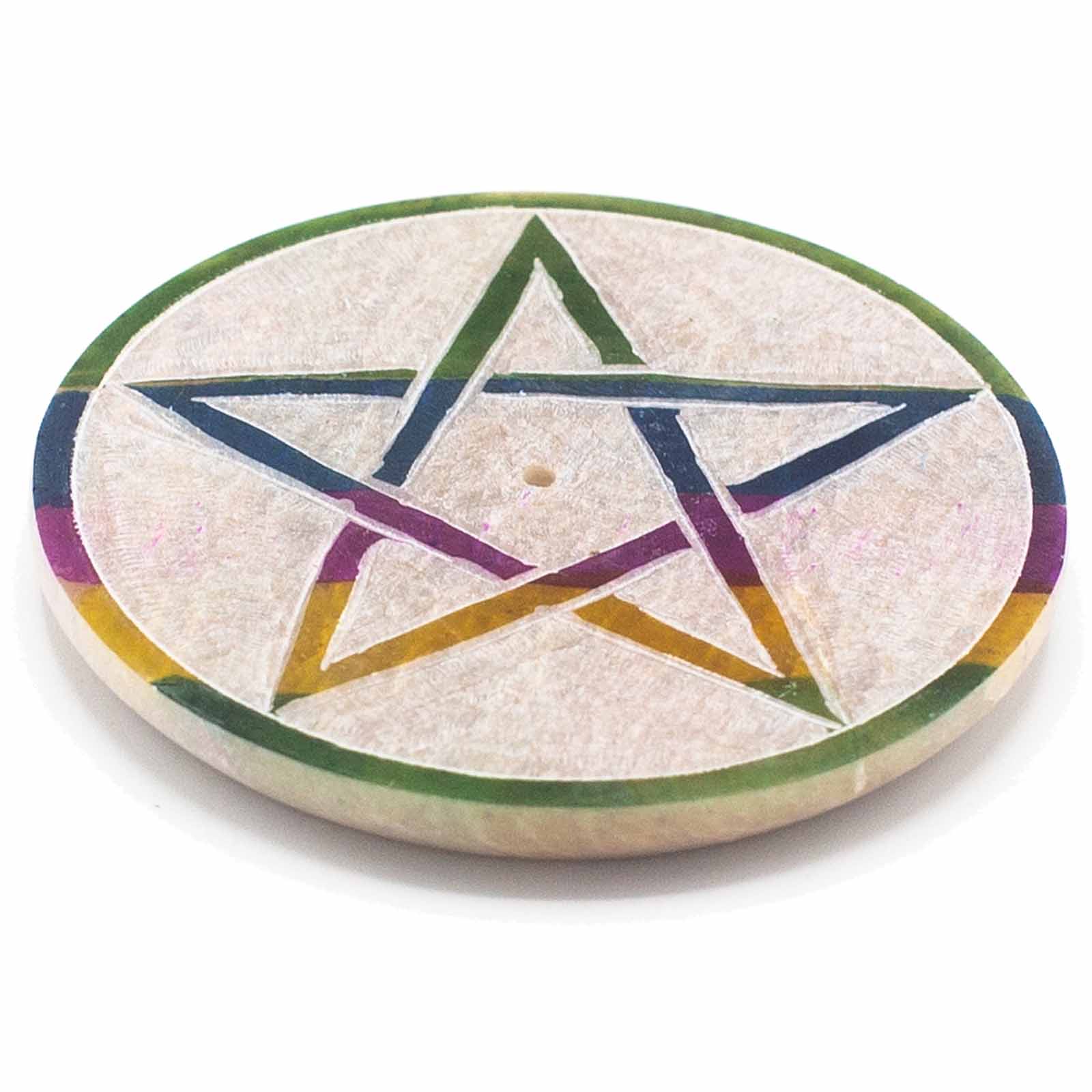 View Soapstone Disc Incense Holder 8cm Pentagon information