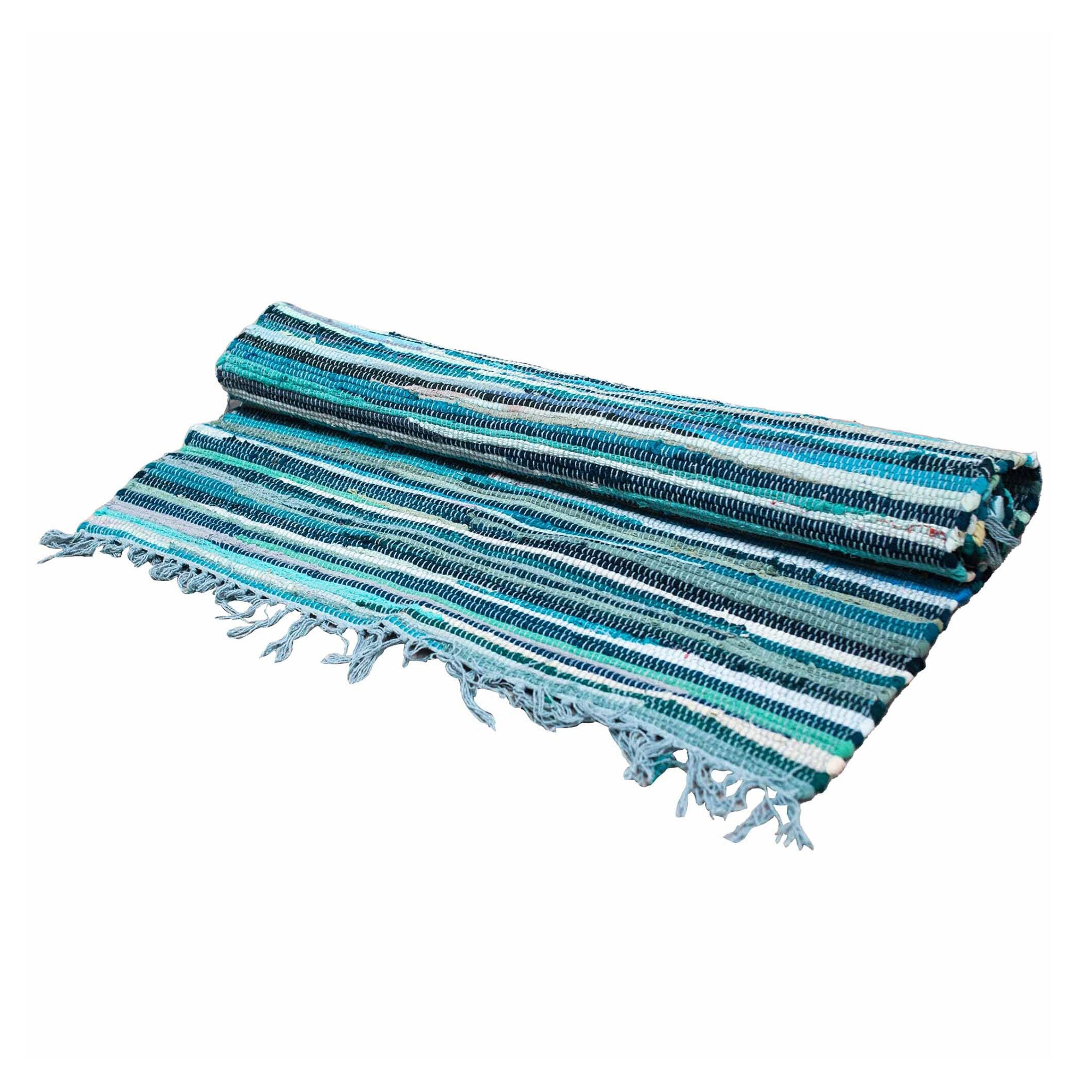 View Large Rag Rug 150x90cm premium quality Aqua Blues information