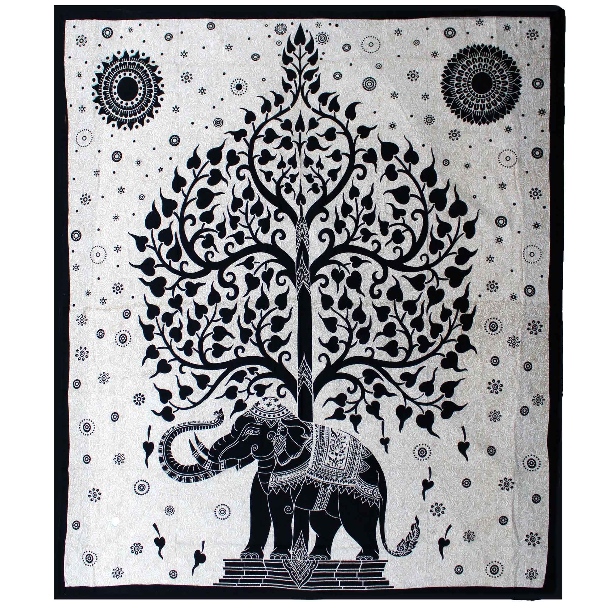 View Double Cotton Bedspread Wall Hanging Mono Elephant Tree information