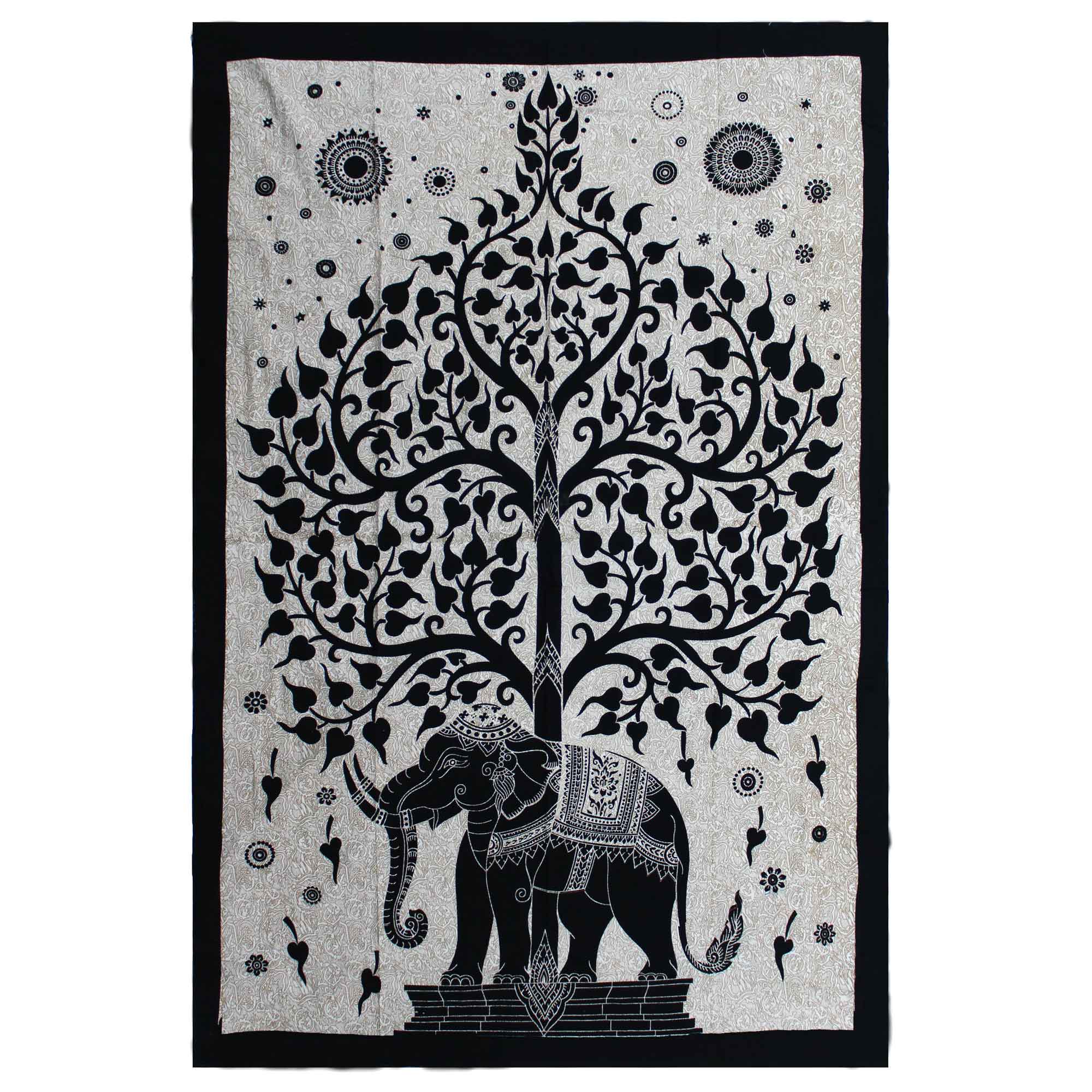 View Single Cotton Bedspread Wall Hanging Mono Elephant Tree information