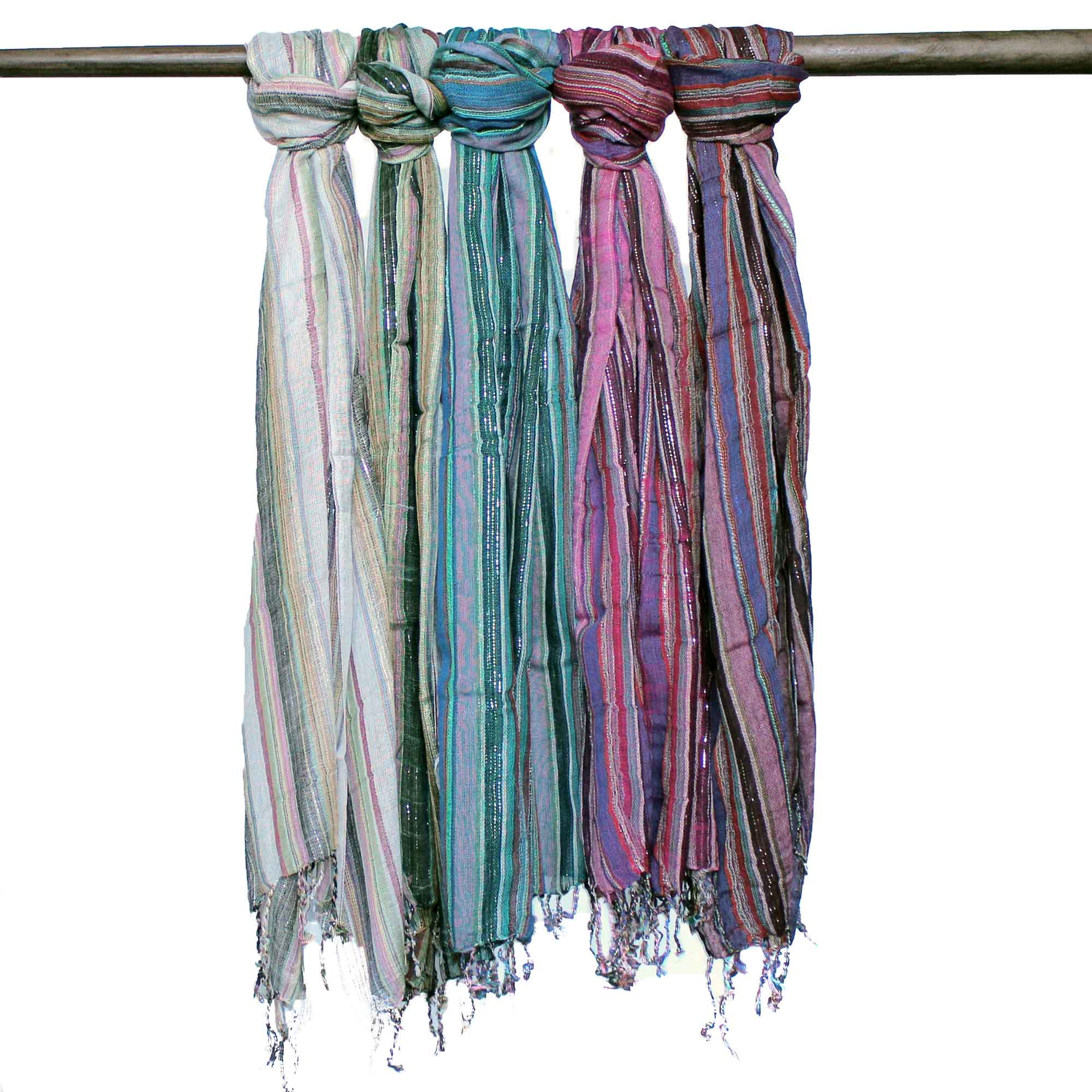 View Indian Boho Scarves 22x72cm Random Colours With Gold Thread information