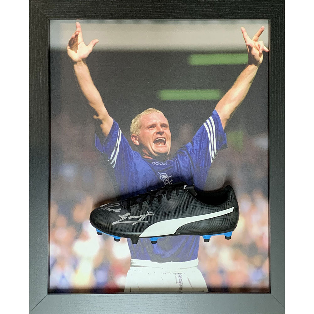 View Rangers FC Gascoigne Signed Boot Framed information