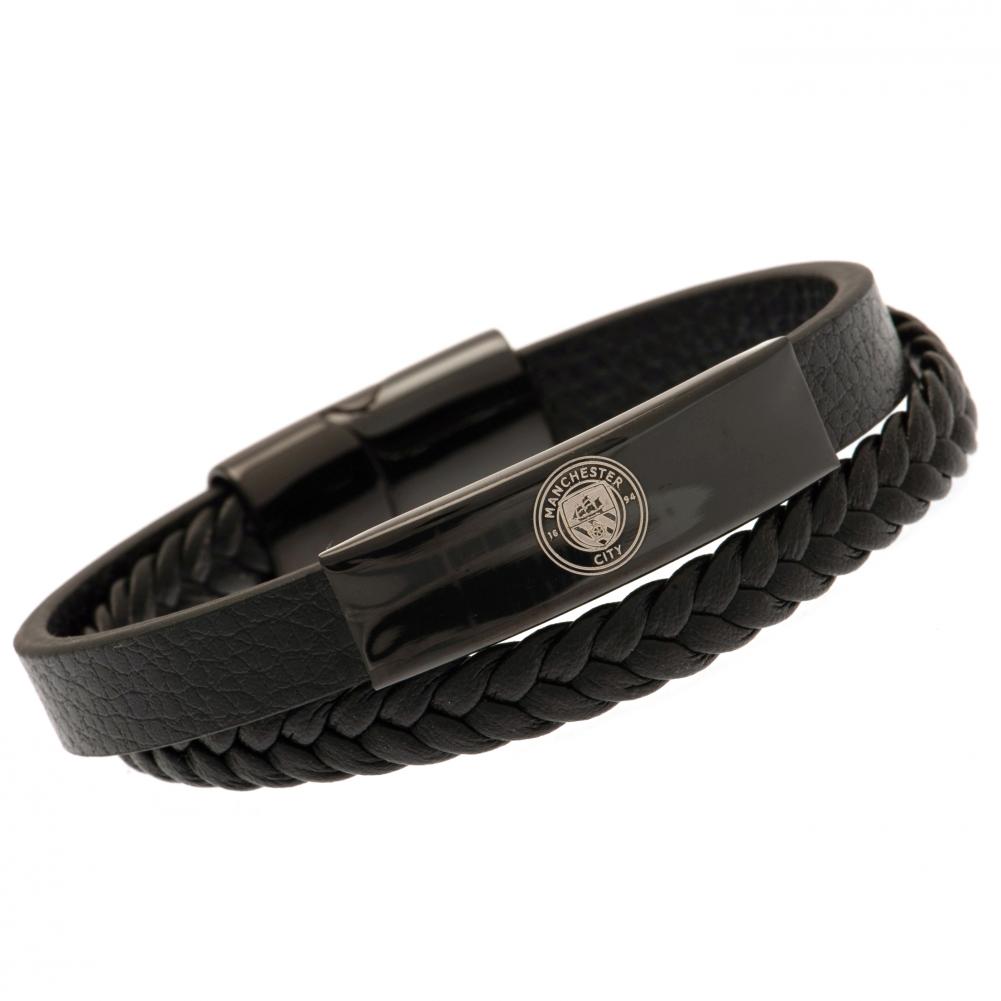 View Manchester City FC Black IP Leather Bracelet information