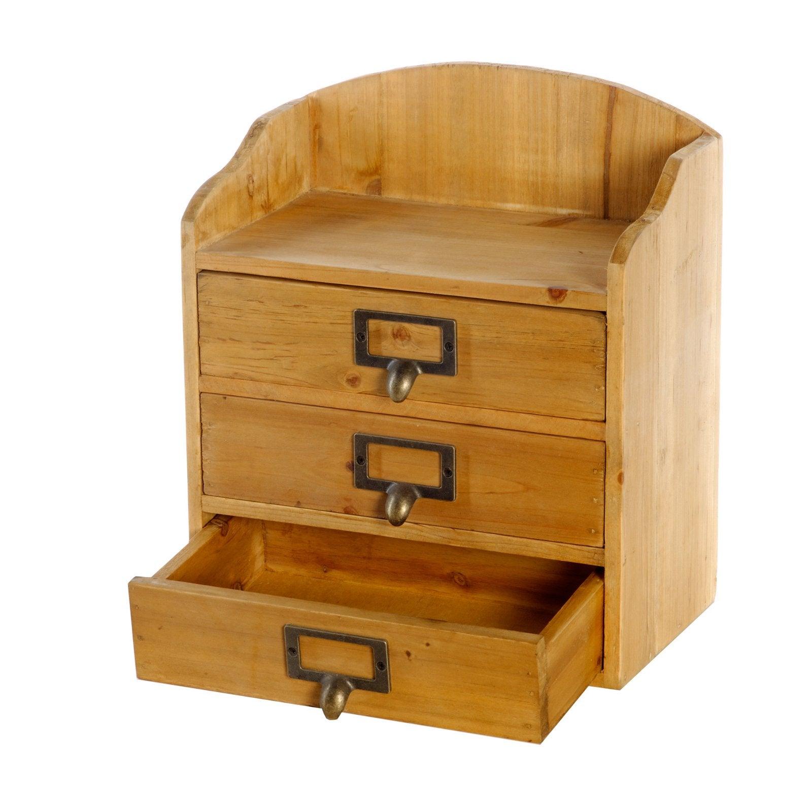 View 3 Drawers Rustic Wood Storage Organizer information