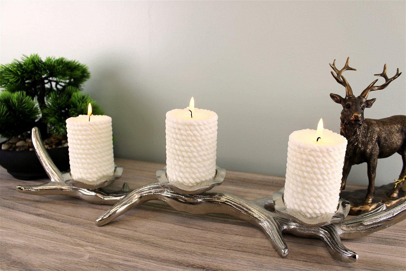 View 3 Piece Silver Metal Antler Candle Holder information