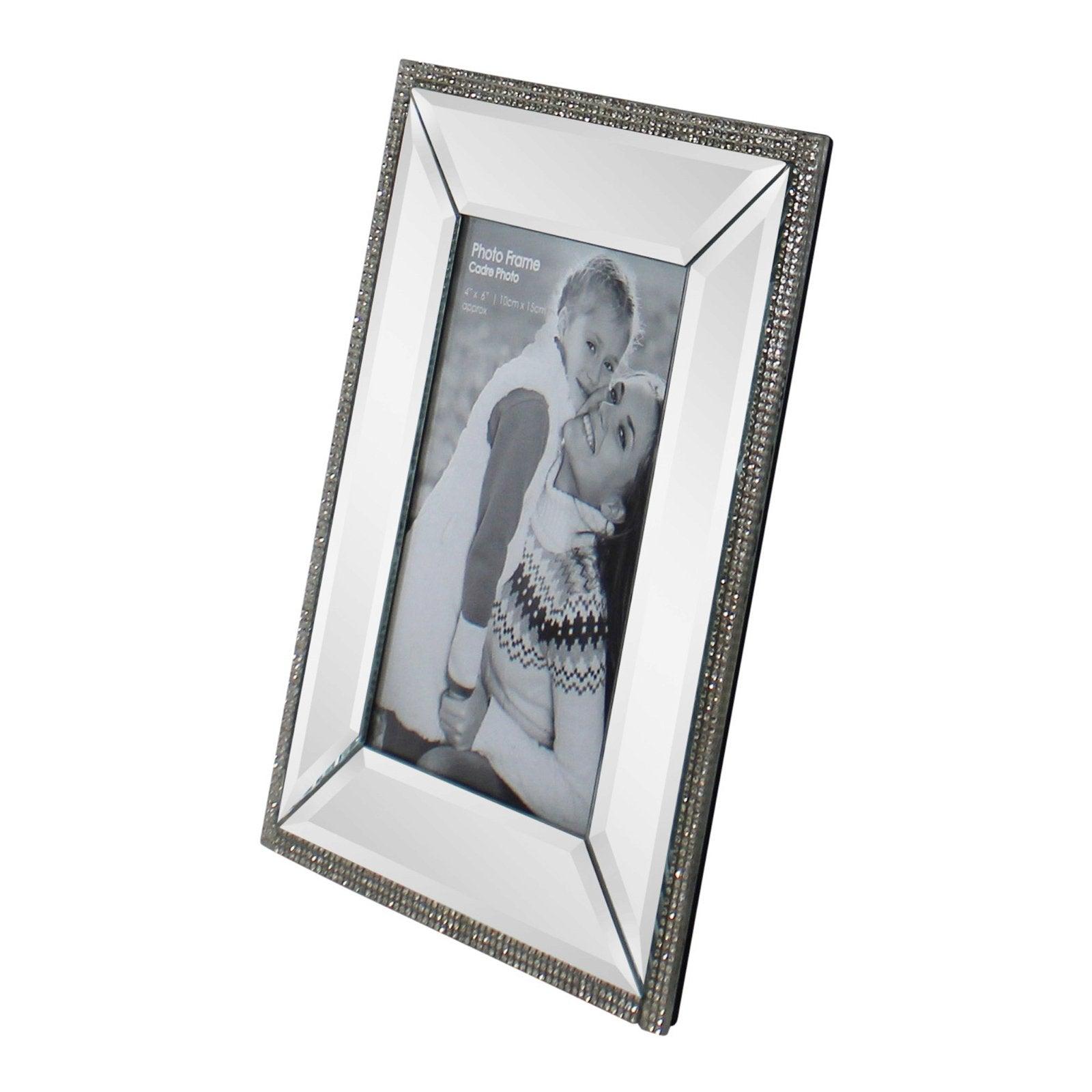 View 4 x 6 Mirrored Freestanding Photo Frame With Crystal Detail information