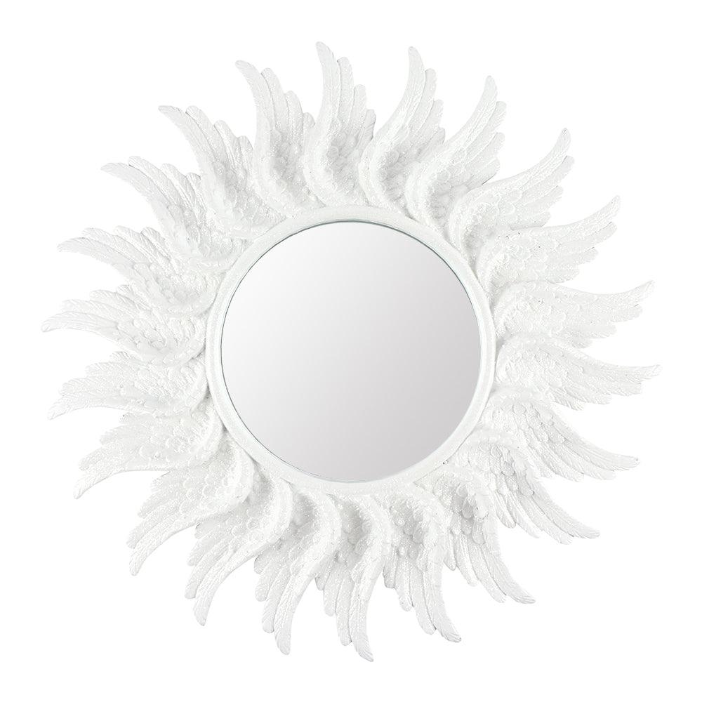 View 47cm Round White Glitter Angel Wing Mirror information