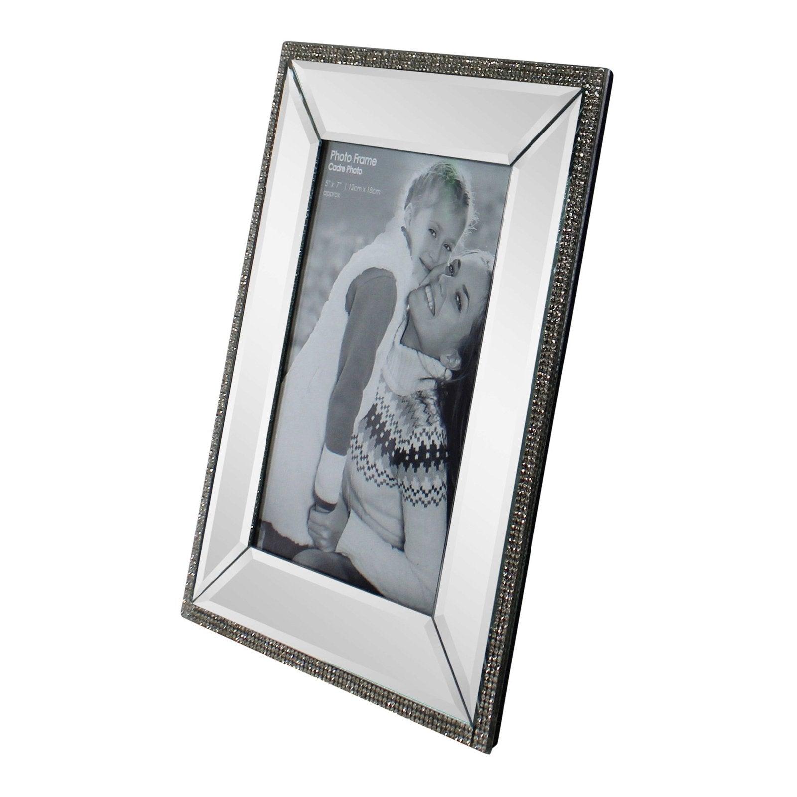 View 5 x 7 Mirrored Freestanding Photo Frame With Crystal Detail information