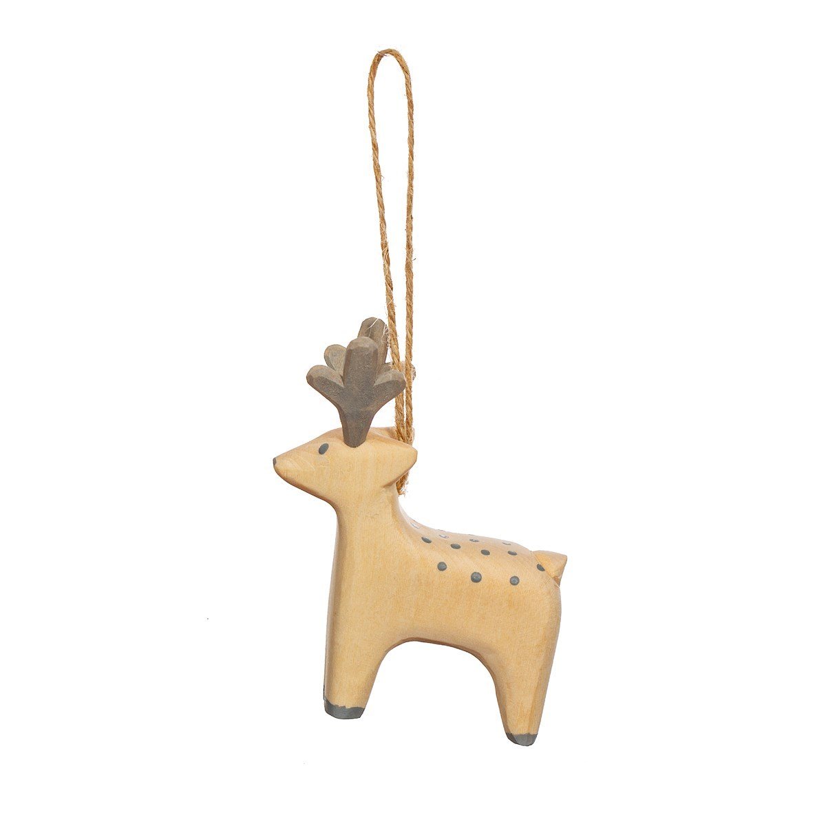 View Handcarved Wooden Reindeer Hanging Ornament information