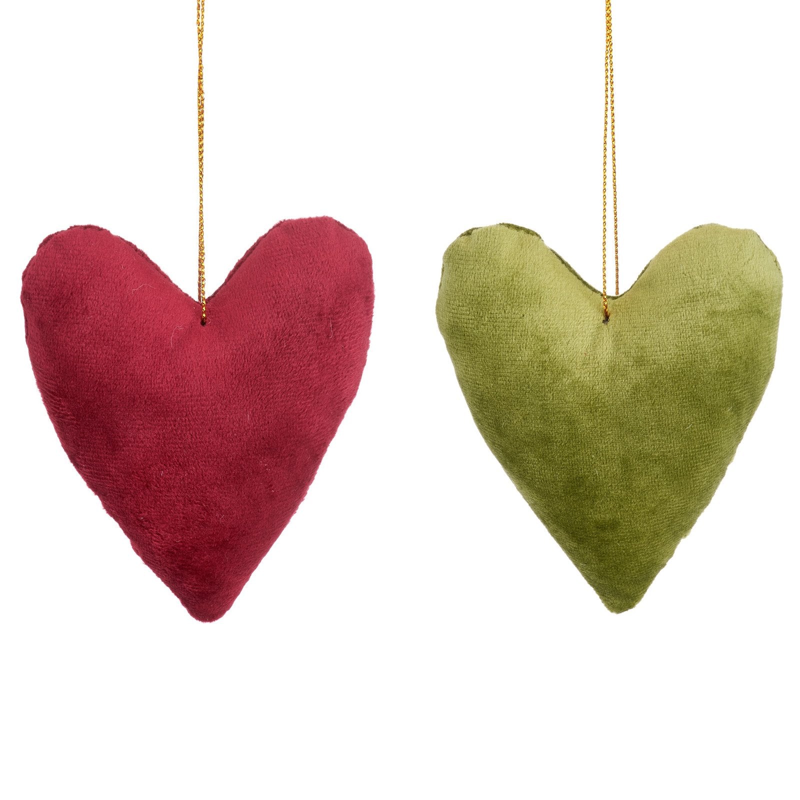 View Handmade Green and Red Velvet Hanging Heart Decorations information