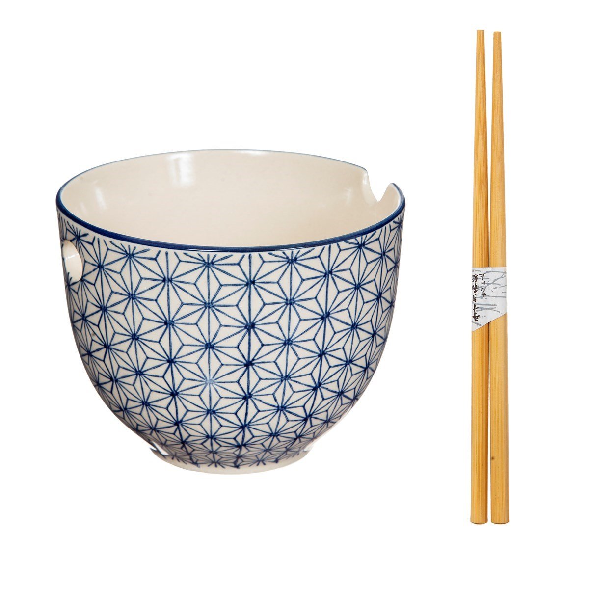 View Sashiko Pattern Noodle Bowl with Chopsticks information