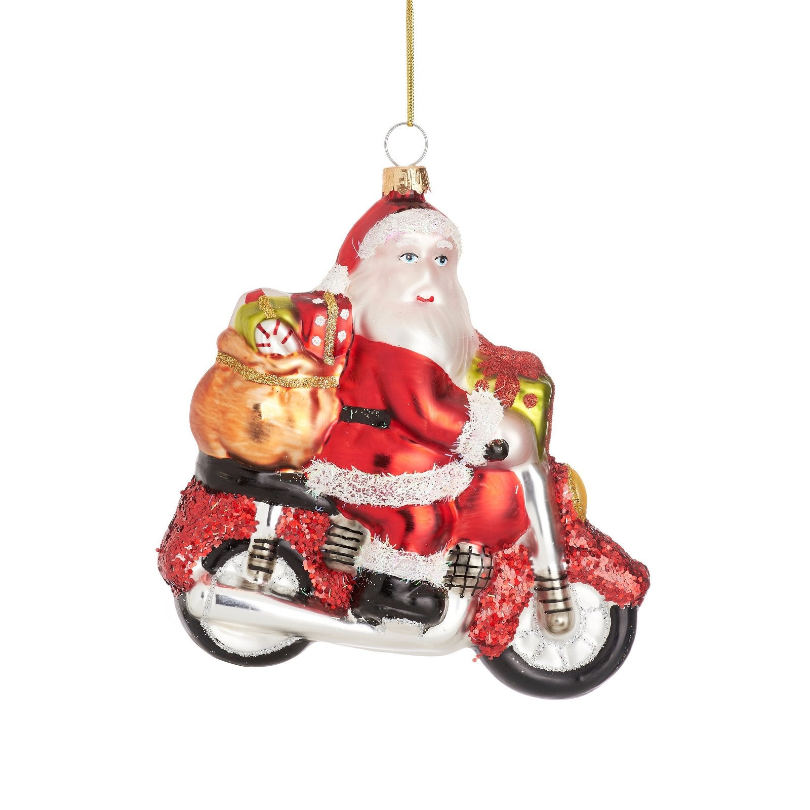 View Santa on a Motorbike Shaped Bauble information