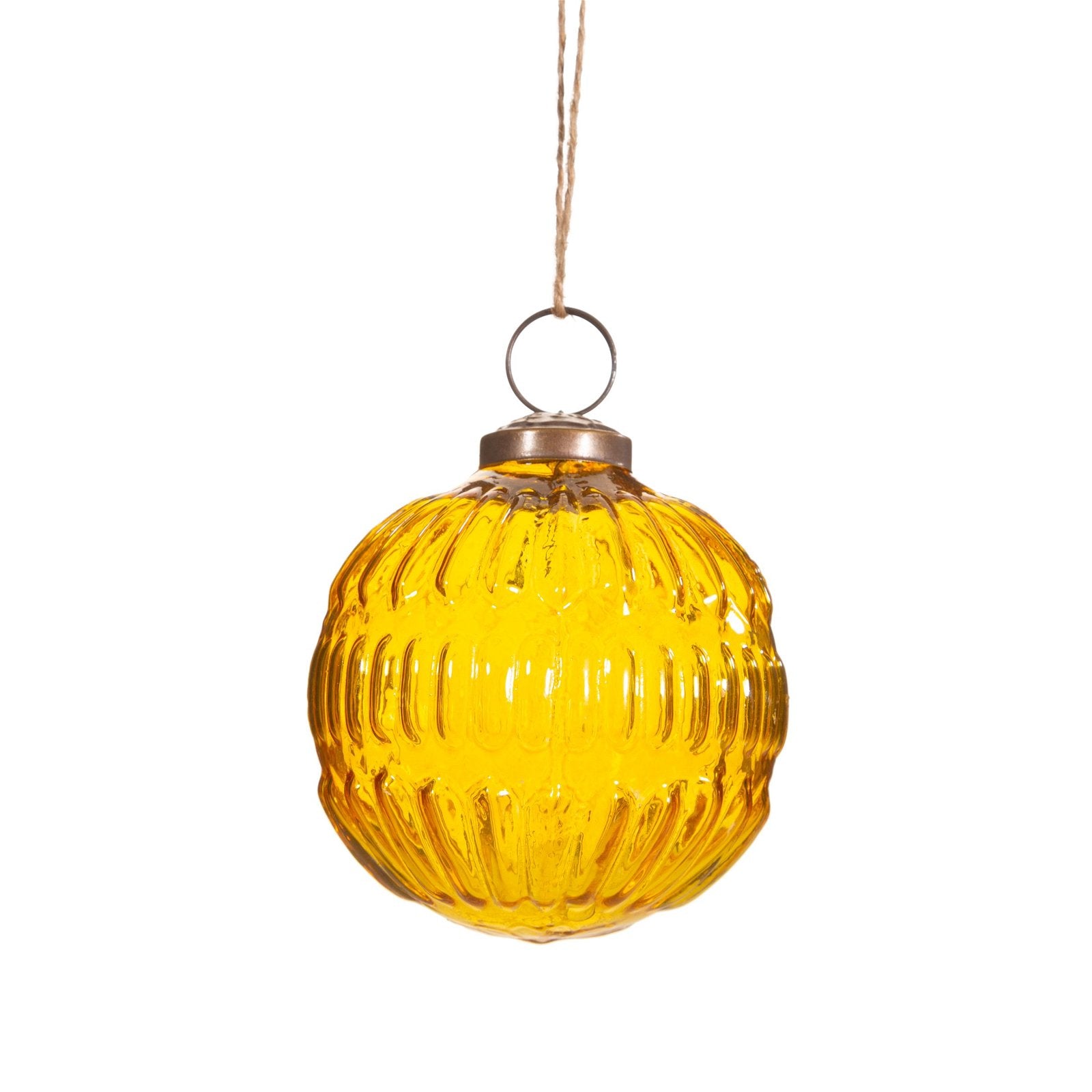 View Amber Recycled Glass Grooved Bauble information