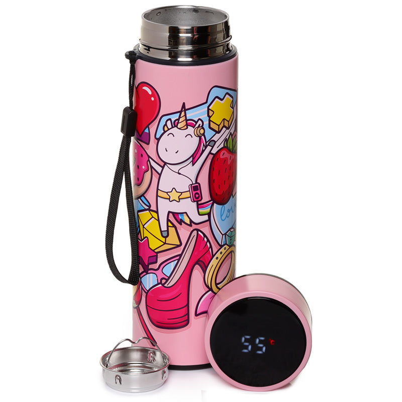 View Reusable Stainless Steel Hot Cold Insulated Drinks Bottle Digital Thermometer Sweet Teens Unicorn information