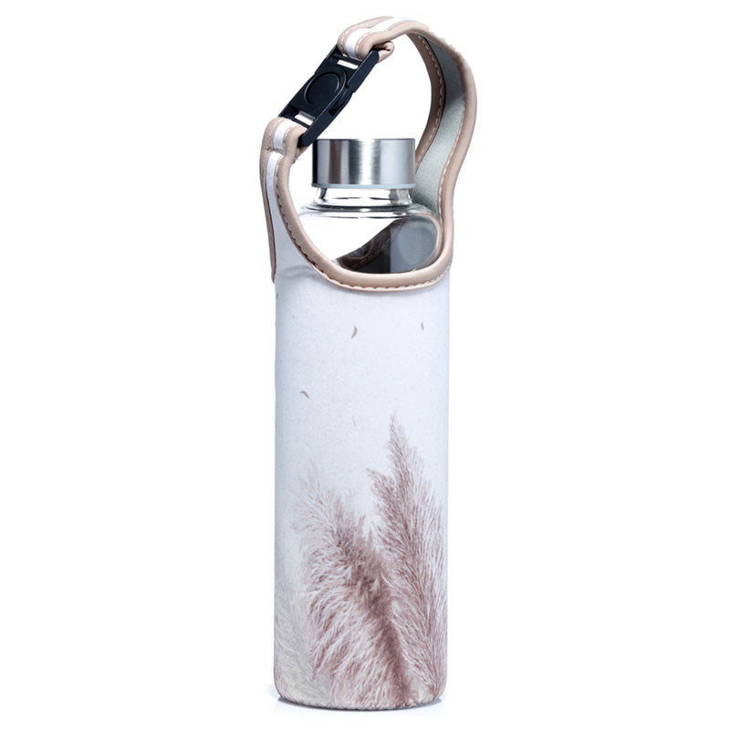 View Reusable 500ml Glass Water Bottle with Protective Neoprene Sleeve Pampas Grass information