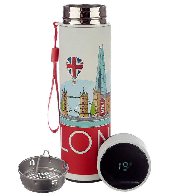 View Reusable Stainless Steel Hot Cold Insulated Drinks Bottle Digital Thermometer London Icons information