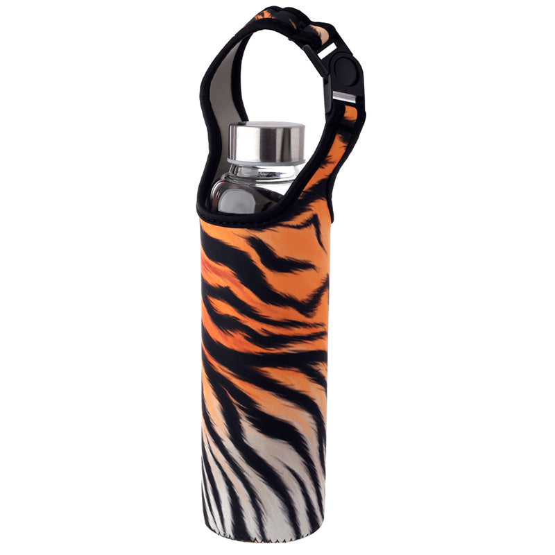View Reusable 500ml Glass Water Bottle with Protective Neoprene Sleeve Big Cat Spots and Stripes information