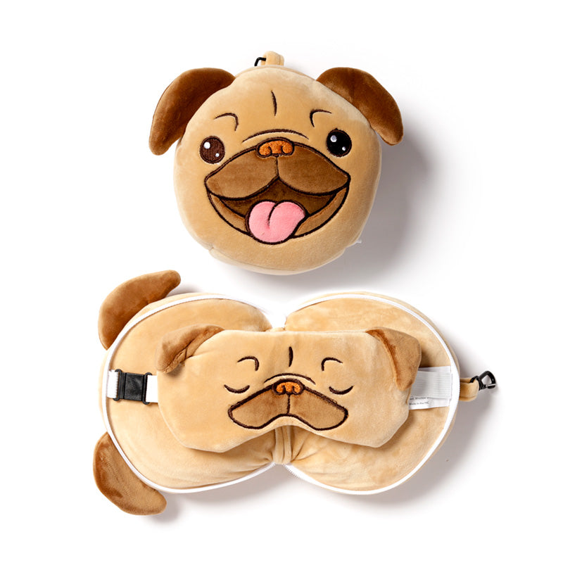 View Mopps Pug Relaxeazzz Plush Round Travel Pillow Eye Mask Set information