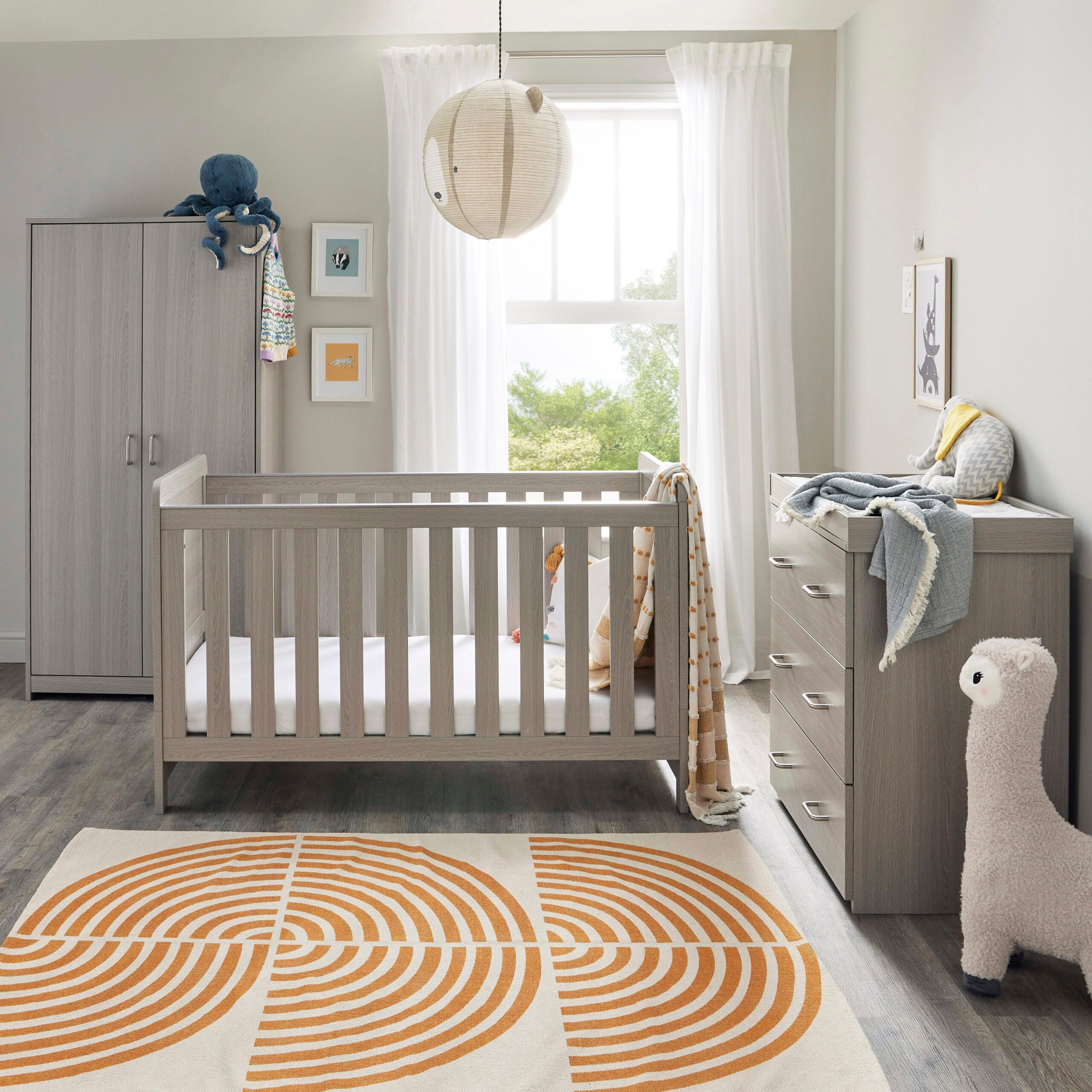 View Babymore Caro 3 Piece Nursery Room Set Grey Wash information