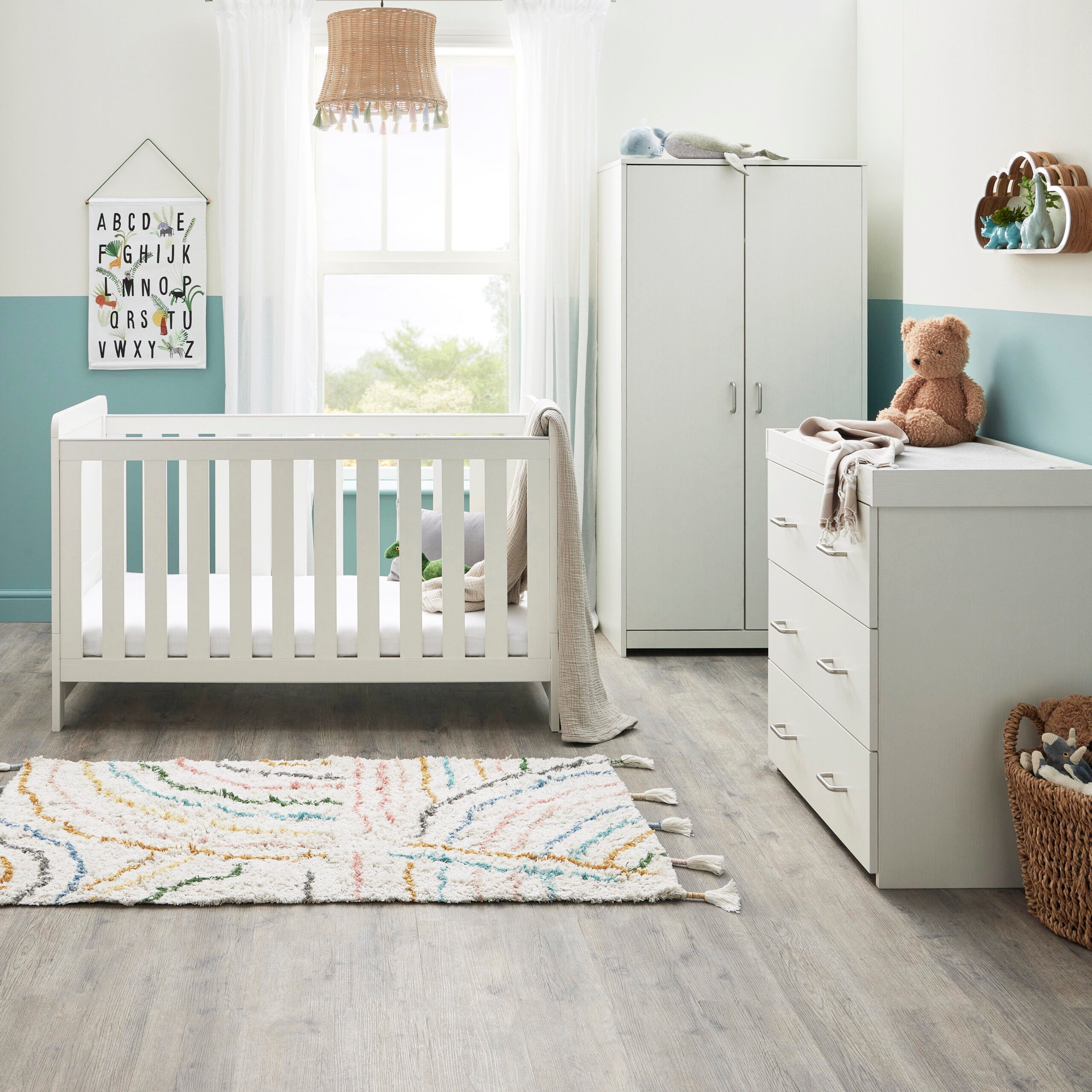 View Babymore Caro 3 Piece Nursery Room Set White Wash information