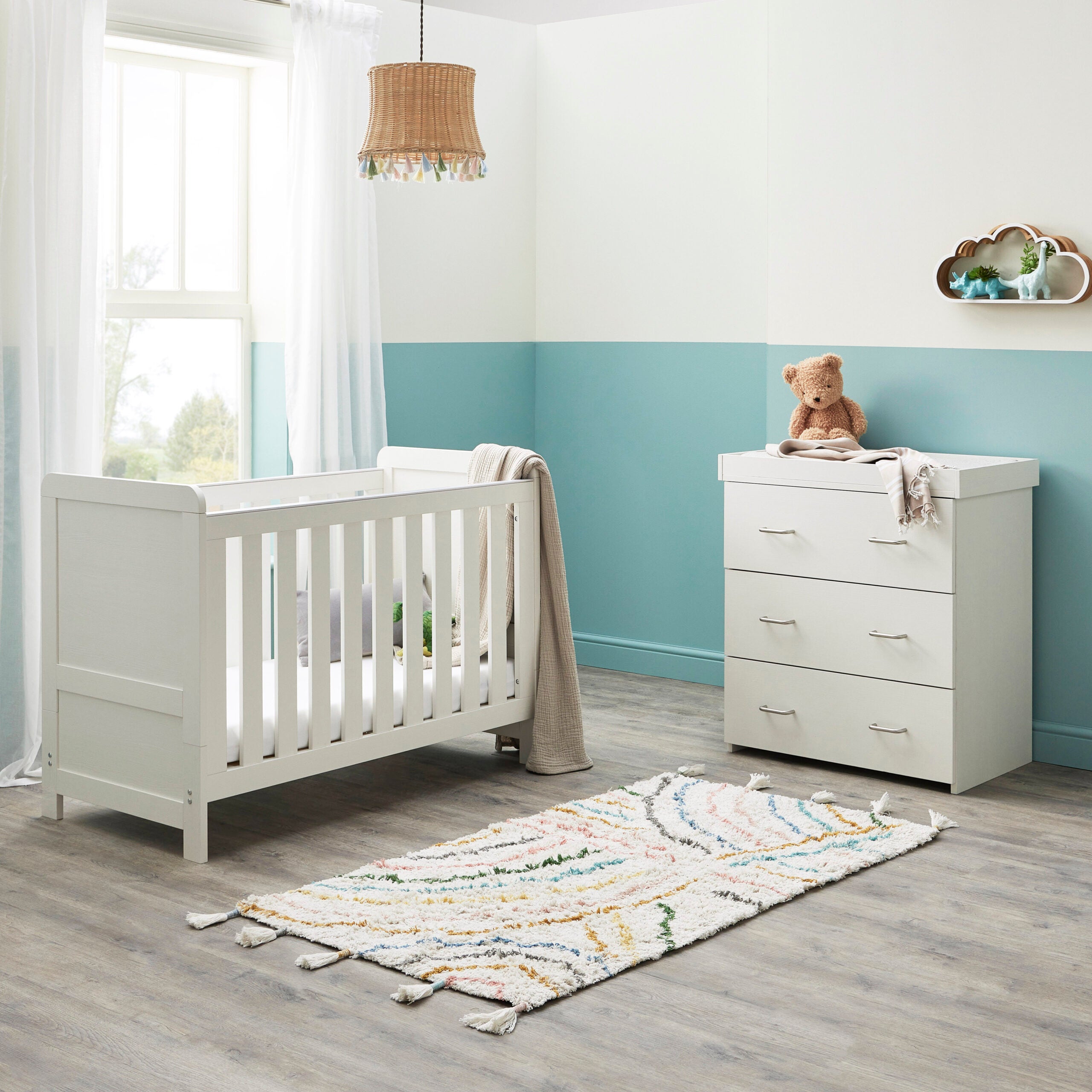 View Babymore Caro Mini 2 Piece Nursery Room Set White Wash information