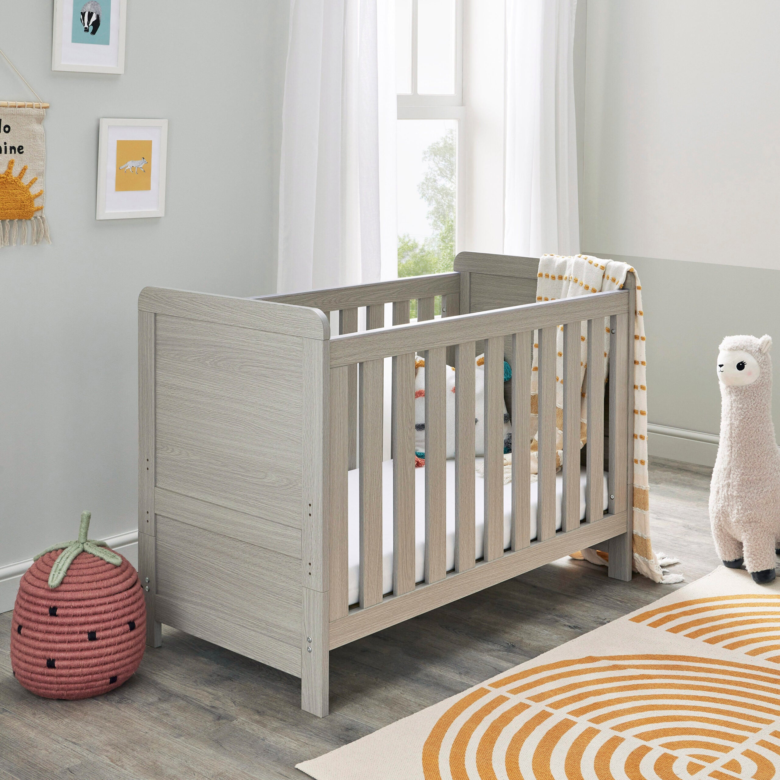 View Babymore Caro Mini Cot Bed Grey Wash information