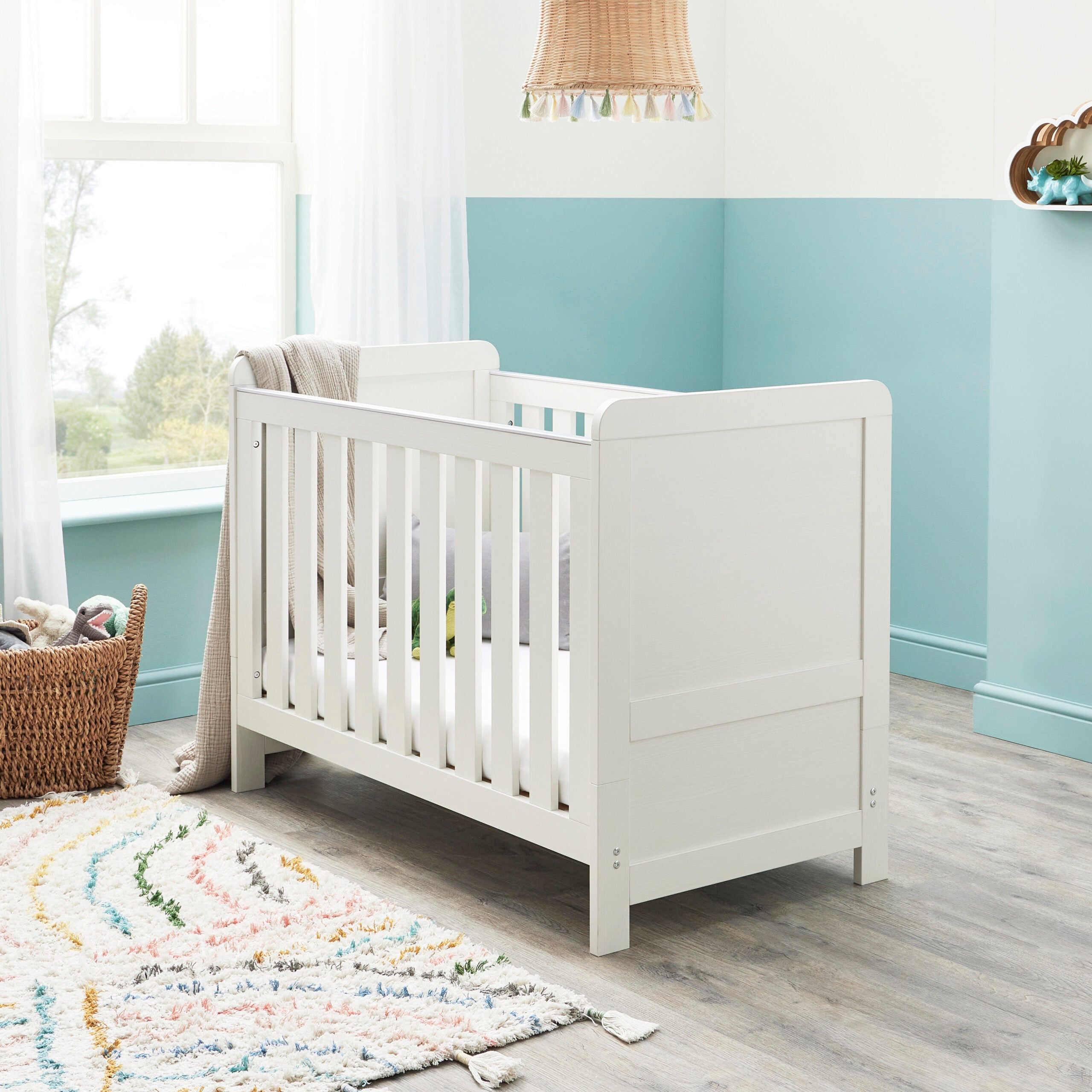 View Babymore Caro Mini Cot Bed White Wash information