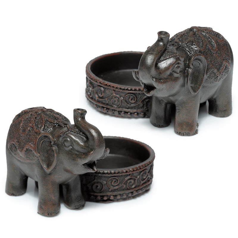 View Decorative Tea Light Candle Holder Peace of the East Wood Effect Elephant information