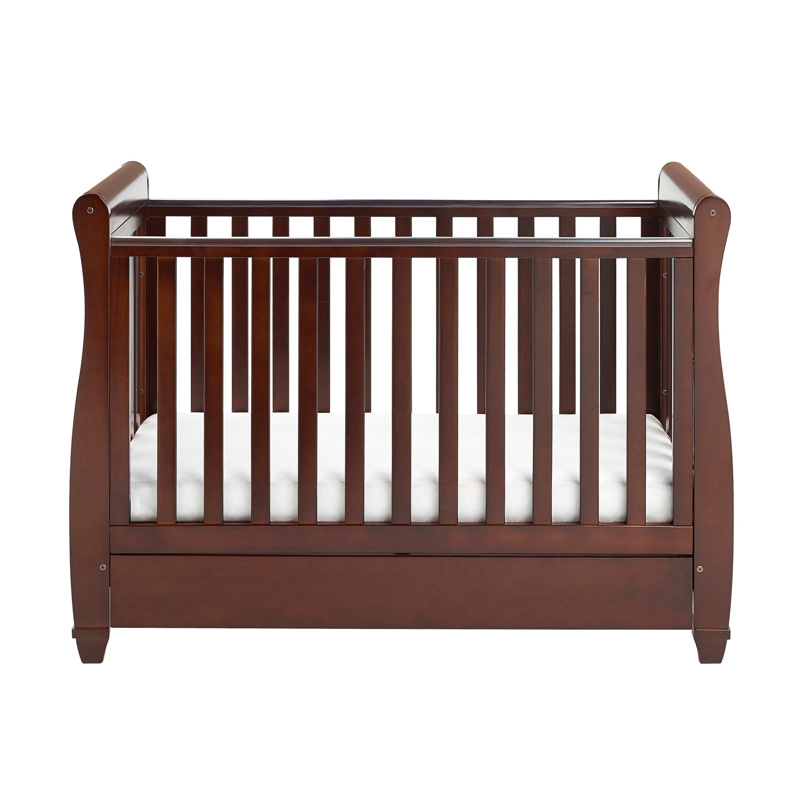 View Babymore Eva Sleigh Cot Bed Drop Side with Drawer Brown information