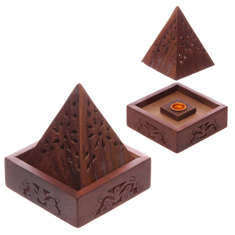 View Pyramid Sheesham Wood Incense Cone Box with Fretwork information