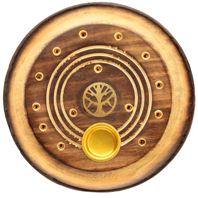 View Decorative Round Tree of Life Wooden Incense Burner Ash Catcher information