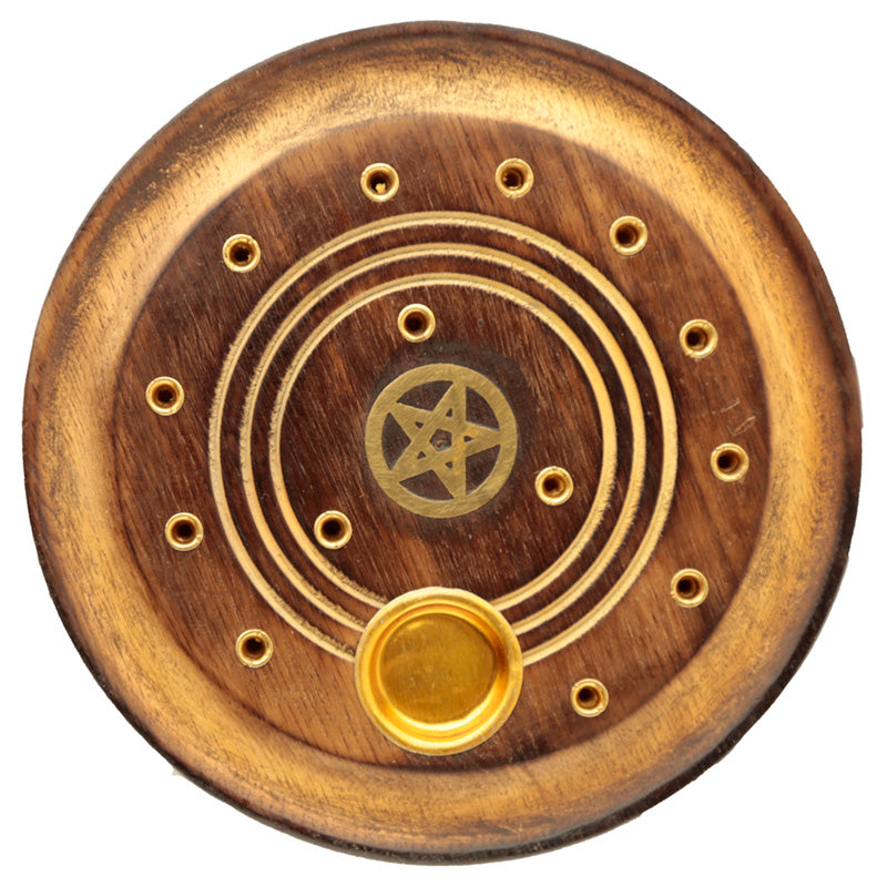View Decorative Round Pentagram Wooden Incense Burner Ash Catcher information