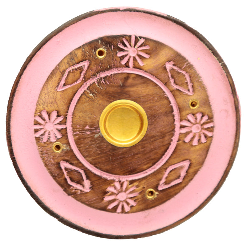 View Decorative Round Painted Flower Wooden Incense Burner Ash Catcher information
