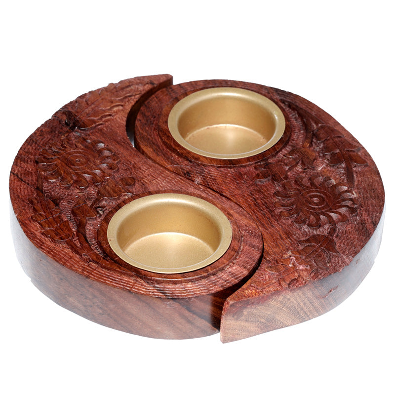 View Carved Wood Round Yin Yang Tea Light Holder Item price is for both halves information