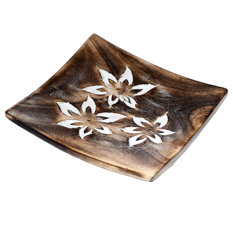 View Mango Wood Square Carved Flowers Ashcatcher Incense Sticks Burner information