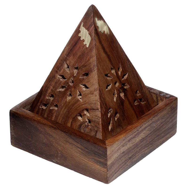 View Sheesham Wood Pyramid Incense Cone Burner Box with Elephant information