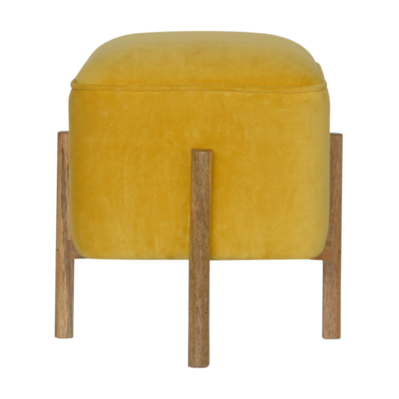 View Mustard Velvet Footstool with Solid Wood Legs information