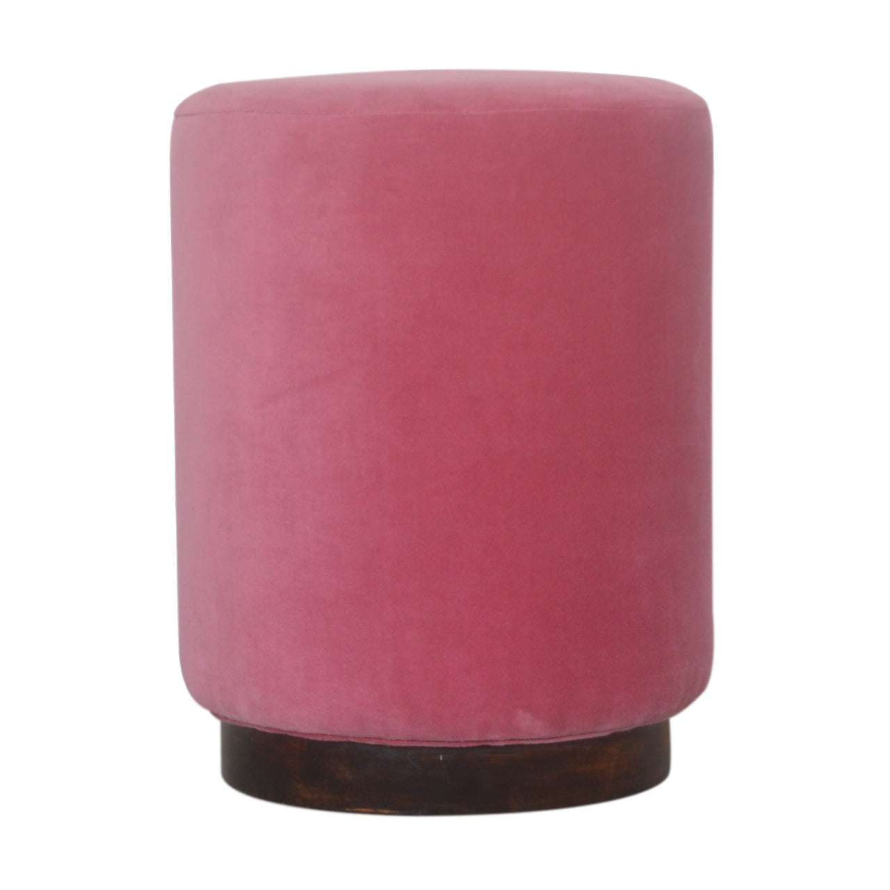 View Pink Velvet Footstool with Wooden Base information