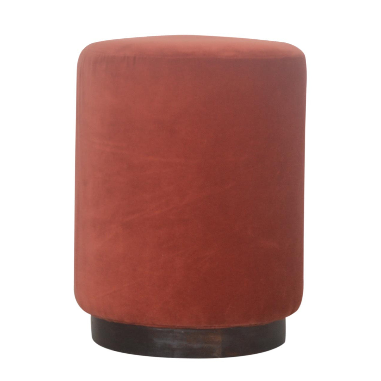 View Brick Red Velvet Footstool with Wooden Base information