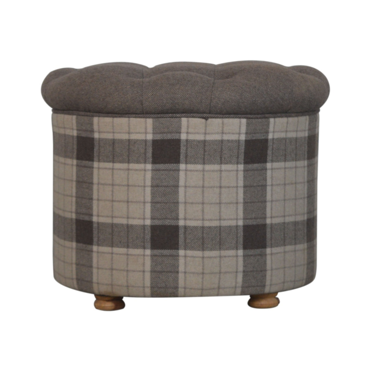 View Deep Button Round Checked Footstool information