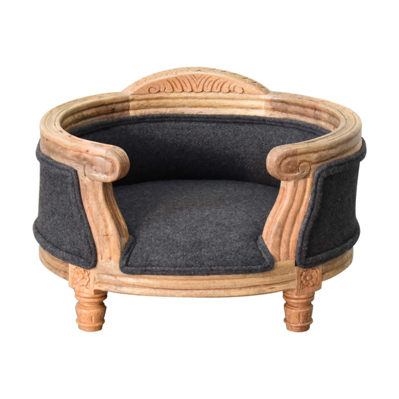 View Carved Battleship Tweed Pet Bed information