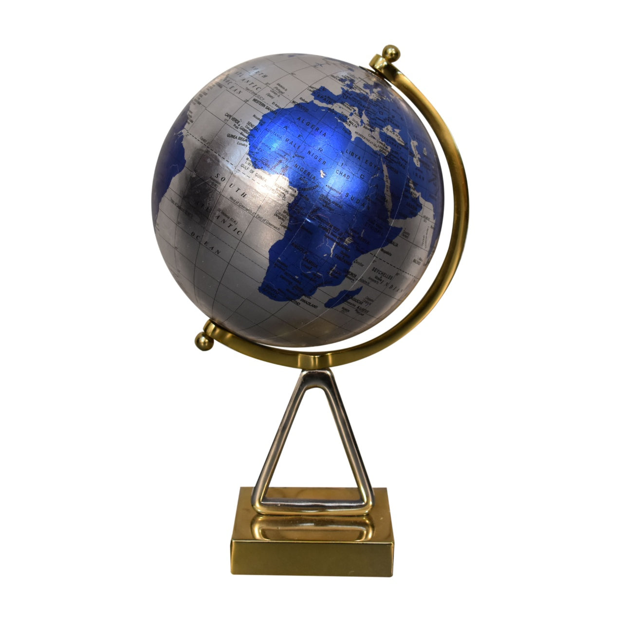 View Blue Globe with Mixed Chrome Brass Frame information