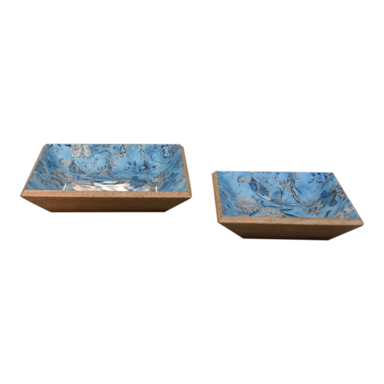 View Lacquered Blue Bird Square Platter Set of 2 information