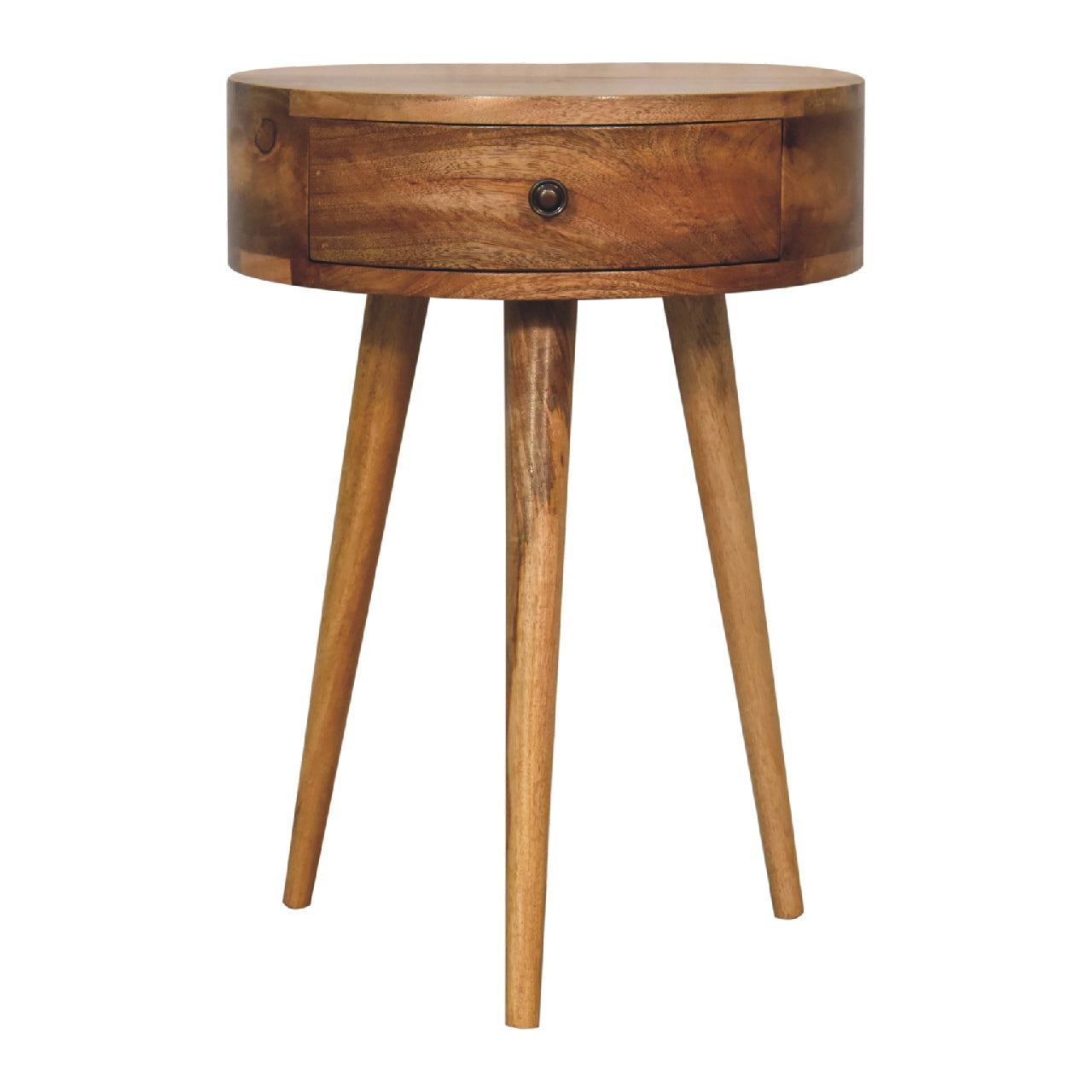 View Nordic Oakish Circular Shaped Mini Bedside information