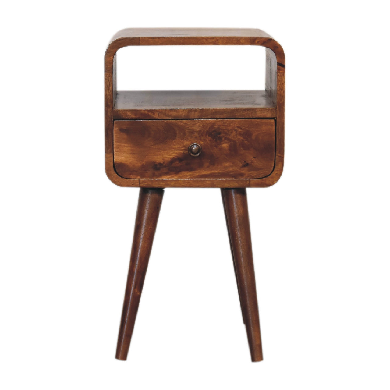 View Mini Chestnut Curved Bedside with Open Slot information
